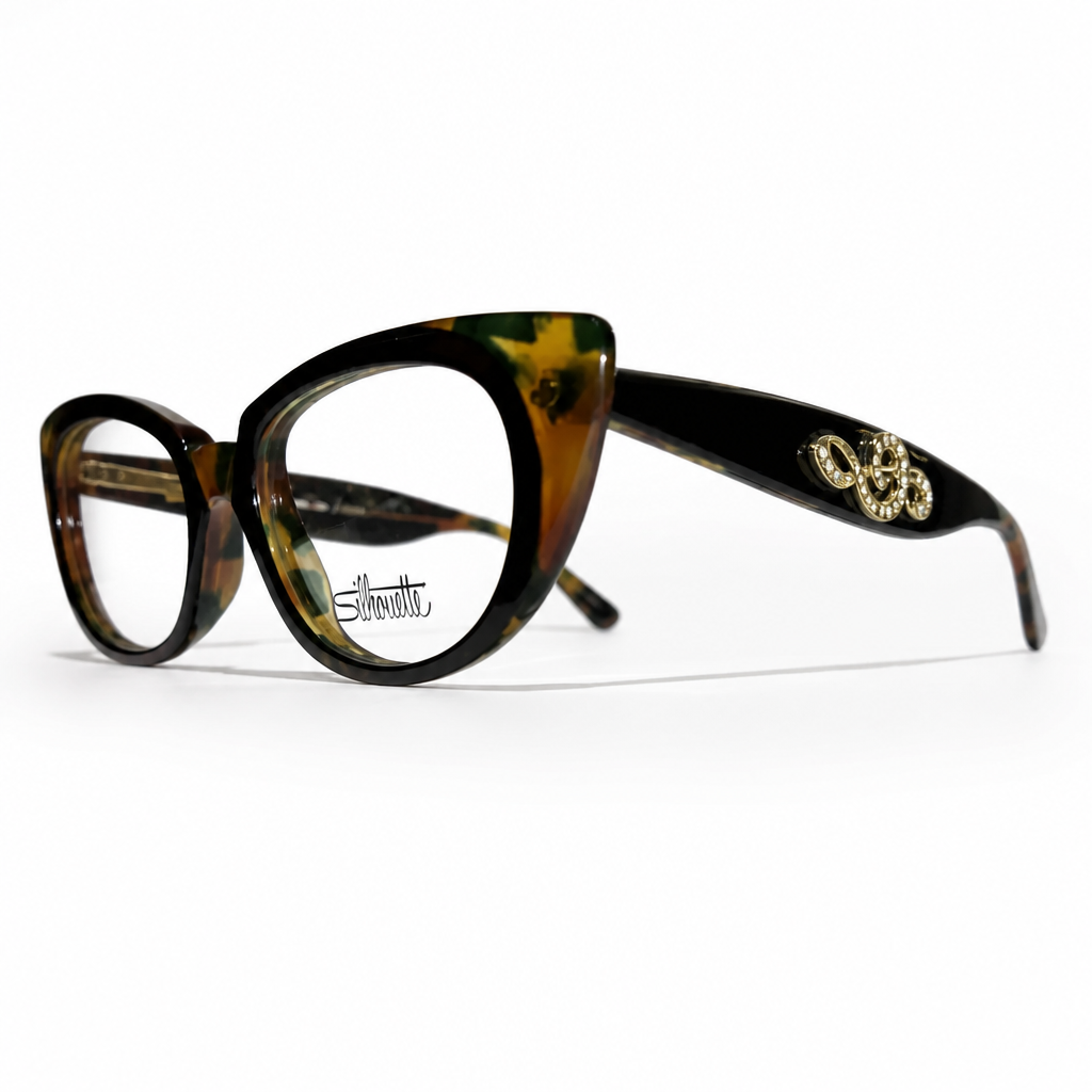1789063913536 Silhouette Cat-Eye Brille Acetat mit Notenschlüssel am Bügel NOS